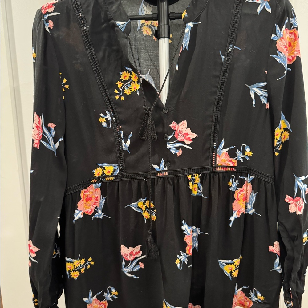 Mudd Black Floral Blouse with Long Sleeves-juniors